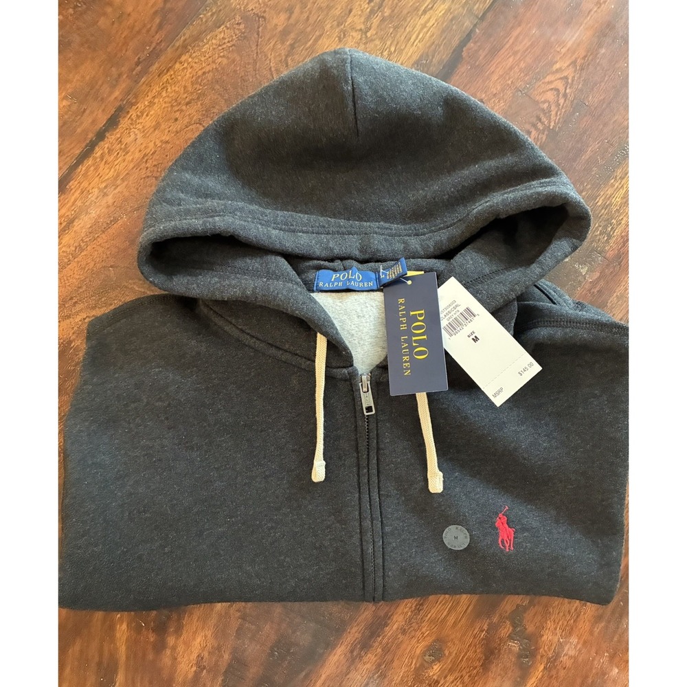 Polo Ralph Lauren~ Men's Gray Full Zip Hoodie~ Fleece Cotton Blend. Medium NWT